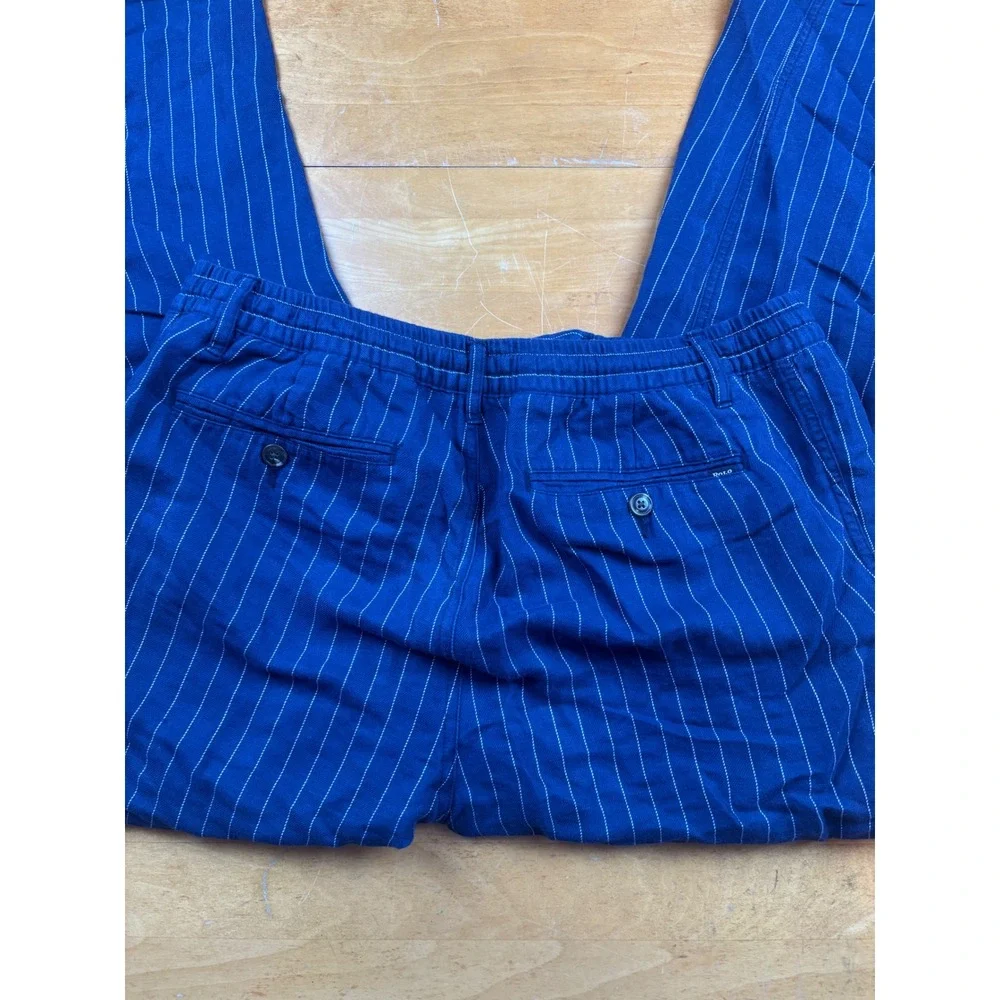 Polo Ralph Lauren Mens Tailored Slim Fit Pinstripe Linen Blend Drawstring Pants